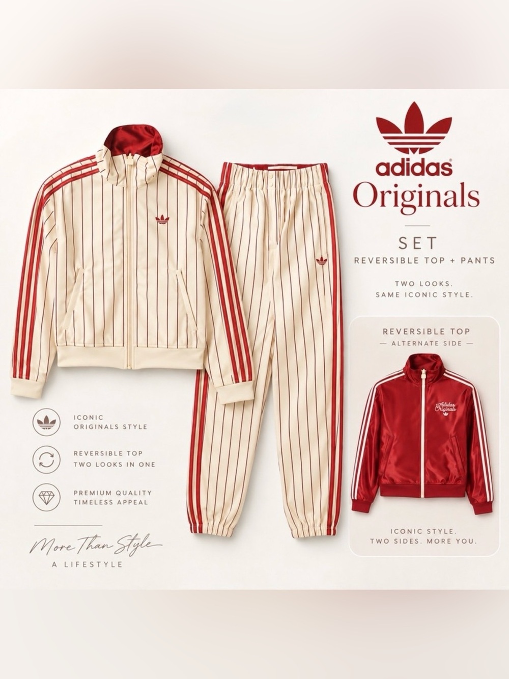 NWT adidas Red Satin Women's Track Bomber Jacket with White Stripes